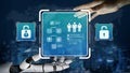 Futuristic Concept of Cybersecurity with Robot Hand Interacting with Digital Interface and User Identity Protection Royalty Free Stock Photo
