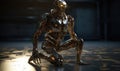 Futuristic concept Human body merged with metallic cyborg Creating using generative AI tools