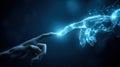 Futuristic Concept of Human Touch Symbolizing Connection Between Human and Machine in Dark Blue Background.Generative AI Royalty Free Stock Photo