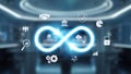 Futuristic Concept of Infinite Loop with Business Icons Representing Growth, Security, Collaboration, and Data Analysis Royalty Free Stock Photo