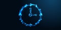 Abstract digital clock icon with blue glowing plexus network design Royalty Free Stock Photo