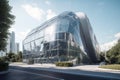 a futuristic and conceptual building, with its exterior made of glass walls, showcasing its interior views