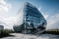 a futuristic and conceptual building, with its exterior made of glass walls, showcasing its interior views