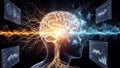 AI Brain with Digital Data and Neural Networks Royalty Free Stock Photo