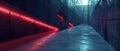 Futuristic concrete corridor background, dark garage with grey walls and red neon led light, warehouse or hallway of modern Royalty Free Stock Photo