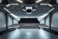 Futuristic concrete corridor with geometric ceiling and glowing lights Royalty Free Stock Photo
