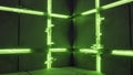 Futuristic concrete room with glowing green neon light grid Royalty Free Stock Photo