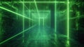 Futuristic concrete tunnel background, perspective of dark hallway and lines of green neon light. Modern empty grungy abstract Royalty Free Stock Photo