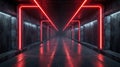 Futuristic concrete tunnel with red led neon light, abstract underground garage background. Theme of corridor, warehouse, dark Royalty Free Stock Photo