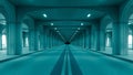 Futuristic concrete tunnel with repeating arches and glowing lights Royalty Free Stock Photo