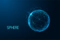 Futuristic connected sphere concept in glowing low polygonal style isolated on dark blue