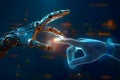 Futuristic Connection Between Human and Robotic Hand Advanced AI and Human-Machine Interaction Royalty Free Stock Photo