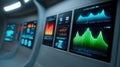 Futuristic control panel displaying data charts and graphs Royalty Free Stock Photo