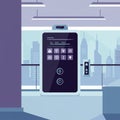 A futuristic control panel for an elevator, featuring a sleek, rectangular touchscreen Royalty Free Stock Photo