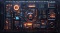 Futuristic control panel with glowing buttons and screens Royalty Free Stock Photo