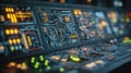 Futuristic control panel with glowing digital display Royalty Free Stock Photo