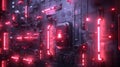 Futuristic Circuit Board with Neon Lighting and Data Panel Glowing Red Royalty Free Stock Photo