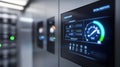 Futuristic control panel monitoring server performance in data center Royalty Free Stock Photo
