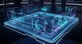 Futuristic control panel with neon lights and data visualization Royalty Free Stock Photo