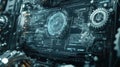 Futuristic control panel showing rotating circular diagram and data analysis