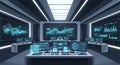 Futuristic Control Room with Advanced Data Displays Royalty Free Stock Photo