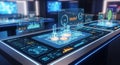 Futuristic Control Room with Advanced Data Visualization Royalty Free Stock Photo