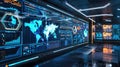 Global Network Operations Center with World Map and Digital Data Display Royalty Free Stock Photo