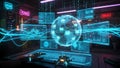 Futuristic Control Room with Global Network Visualization Royalty Free Stock Photo