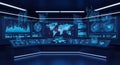 Futuristic Control Room with Global Data Visualization Royalty Free Stock Photo