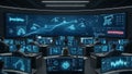 Advanced Control Room with Multiple Monitors and Data Visualization Royalty Free Stock Photo