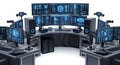 Futuristic Control Room with Multiple Displays and Advanced Technology Interface on Isolated White Background Royalty Free Stock Photo