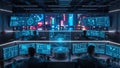 Advanced Control Room with Multiple Monitors and Operators Royalty Free Stock Photo