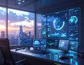 Futuristic Control Room Global Data Visualization. Royalty Free Stock Photo