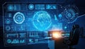 Futuristic Control Room with Global Data Visualization Royalty Free Stock Photo
