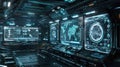Futuristic Spaceship Control Room with Advanced Technology Interfaces and Complex Data Displays Royalty Free Stock Photo