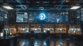 Futuristic Control Room with High-Tech Monitors and Dashboard Displays Royalty Free Stock Photo