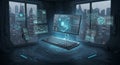 Neural Nexus Hub - Holographic Data Control Room for Cyberpunk UI Concepts AI-Generated Royalty Free Stock Photo