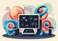 Futuristic control room illustration featuring a central monitor Royalty Free Stock Photo