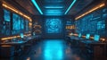 Futuristic control room interior Royalty Free Stock Photo