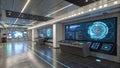 Futuristic control room with large glowing screens and interfaces Royalty Free Stock Photo