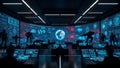 Futuristic Control Room with Advanced Technology and Global Monitoring Royalty Free Stock Photo