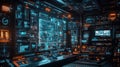 Futuristic control room managing advanced data processing and systems Royalty Free Stock Photo