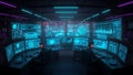 Futuristic Control Room with Multiple Monitors and Data Analysis Royalty Free Stock Photo