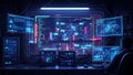 Futuristic Control Room with Multiple Monitors and Data Visualization Royalty Free Stock Photo