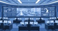 Futuristic Control Room with Multiple Operators Monitoring Data and Automation Systems Royalty Free Stock Photo