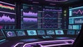 Futuristic Control Room with Multiple Screens and Data Visualizations Royalty Free Stock Photo