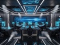 Futuristic Control Room with Multiple Screens and Seated Operators command center technology Royalty Free Stock Photo