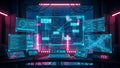 Futuristic Control Room with Neon Lights and Multiple Monitors Royalty Free Stock Photo