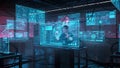Futuristic Control Room with Transparent Screens and Data Visualization Royalty Free Stock Photo
