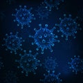 Futuristic Coronavirus, Covid-19 seamless pattern with virus cells on dark blue background Royalty Free Stock Photo